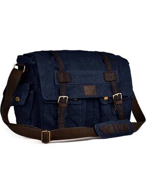 Men's Blue Canvas Messenger Shoulder Bag Stylish Crossbody Satchel for Office